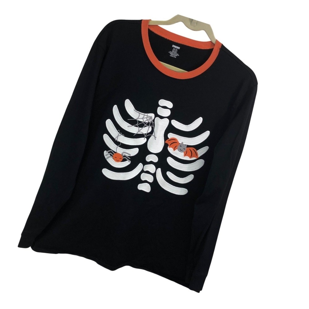 Gymboree Halloween Skeleton Ringer T Shirt Spider Bat Bones Novelty Adult XL